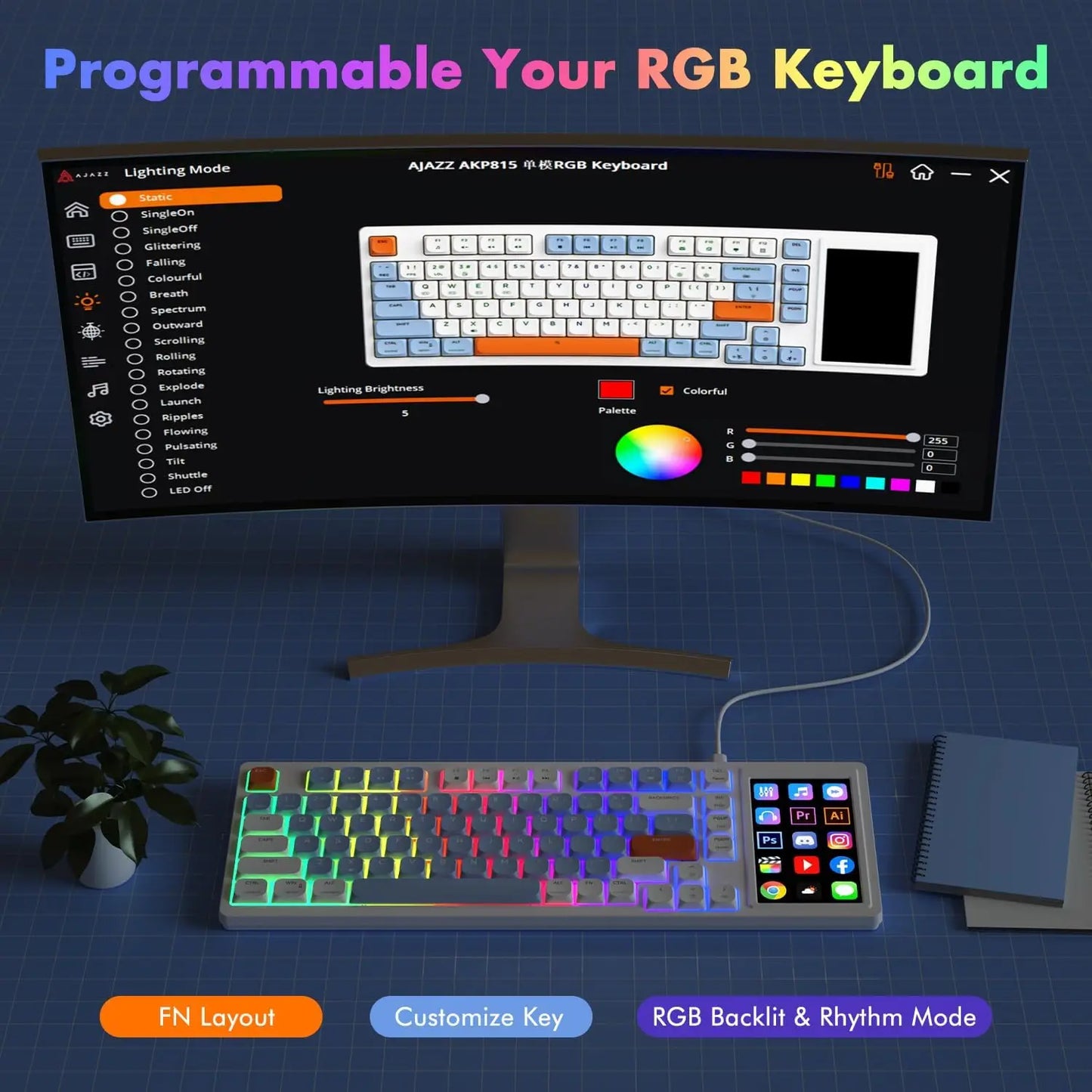 RGB Wired Mechanical Gaming Keyboard with Touchpad and Screen