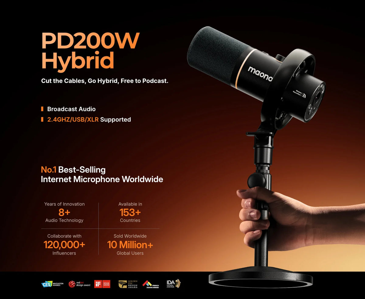 Hybrid Wireless Podcast Microphone Desktop Stand