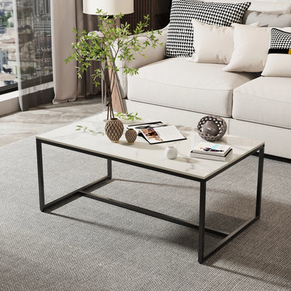 Modern White Rectangular Coffee Table for Living Room