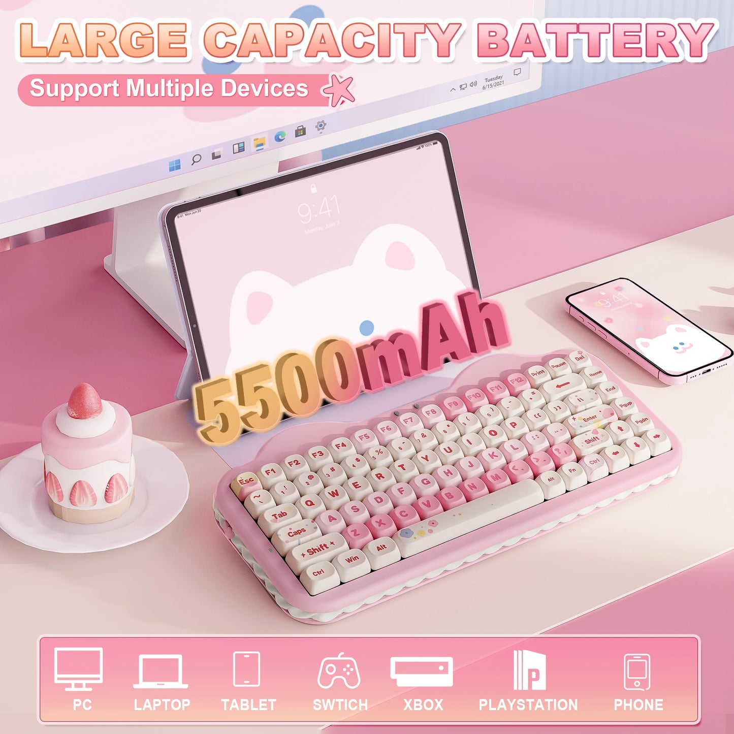 Wireless Mechanical Keyboard 75 Percent Gasket Mount Beige
