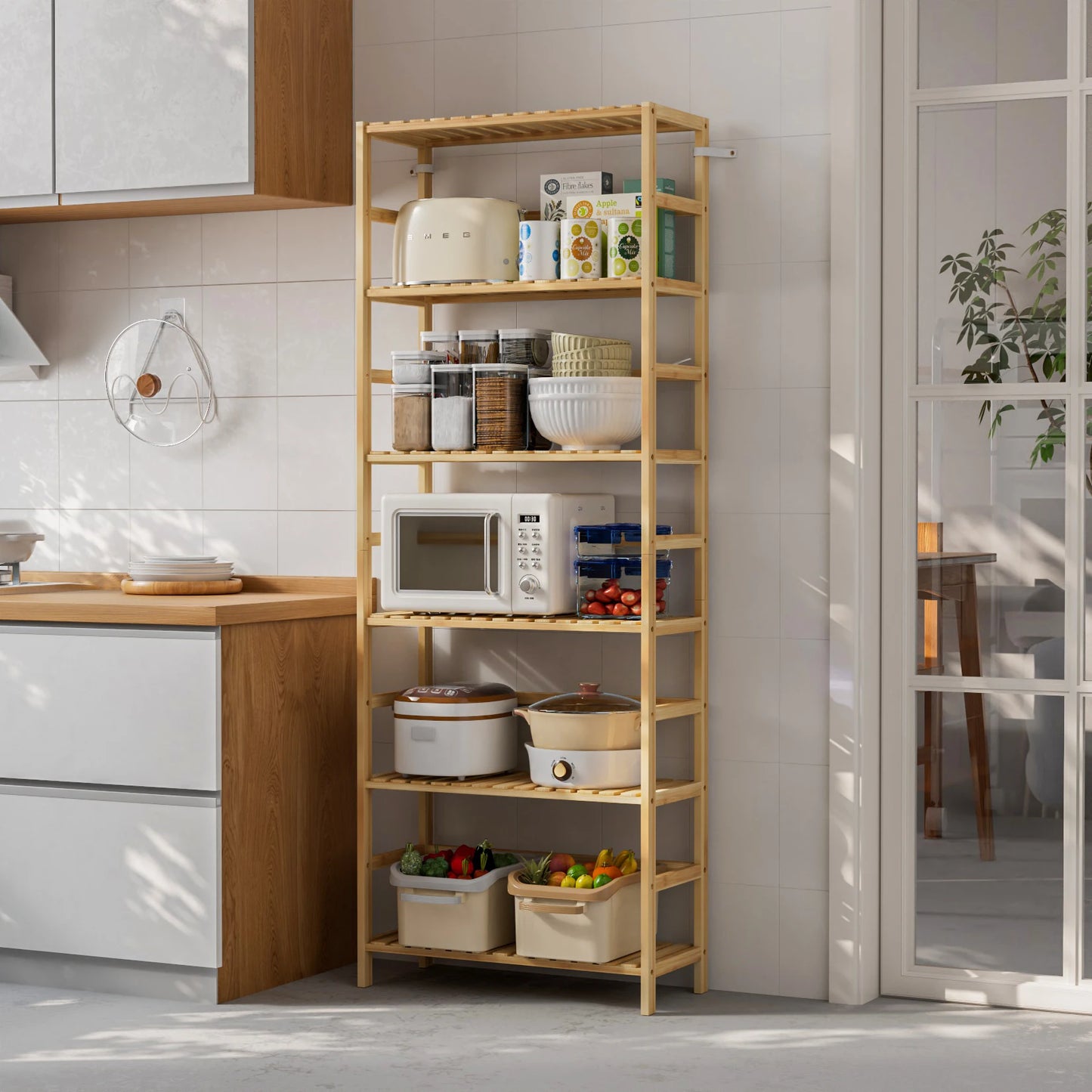 Slim Freestanding Bamboo Bookcase with Adjustable Shelves