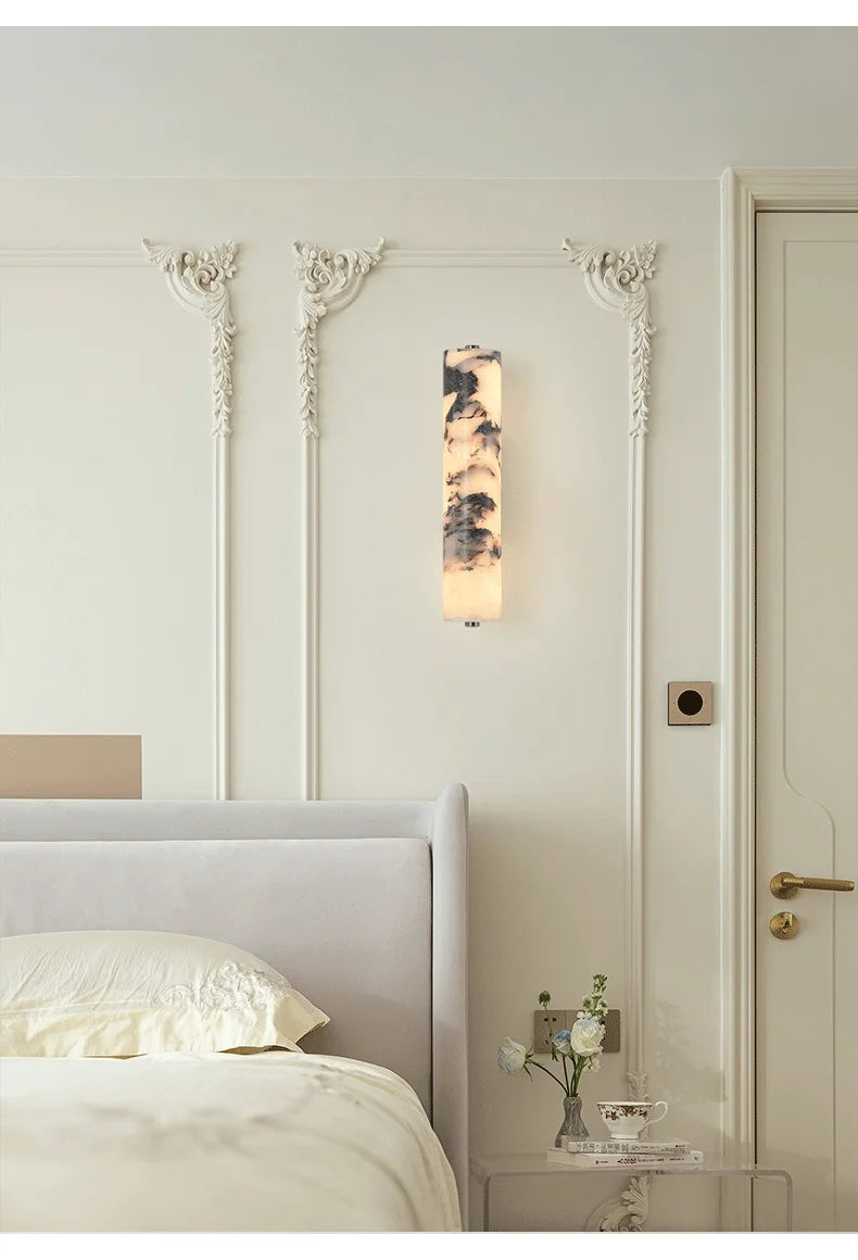Italian Style Black Marble Wall Lamp Warm White Bedroom Light
