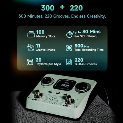 Compact Guitar Looper Pedal with 220 Rhythms and Headphone Jack