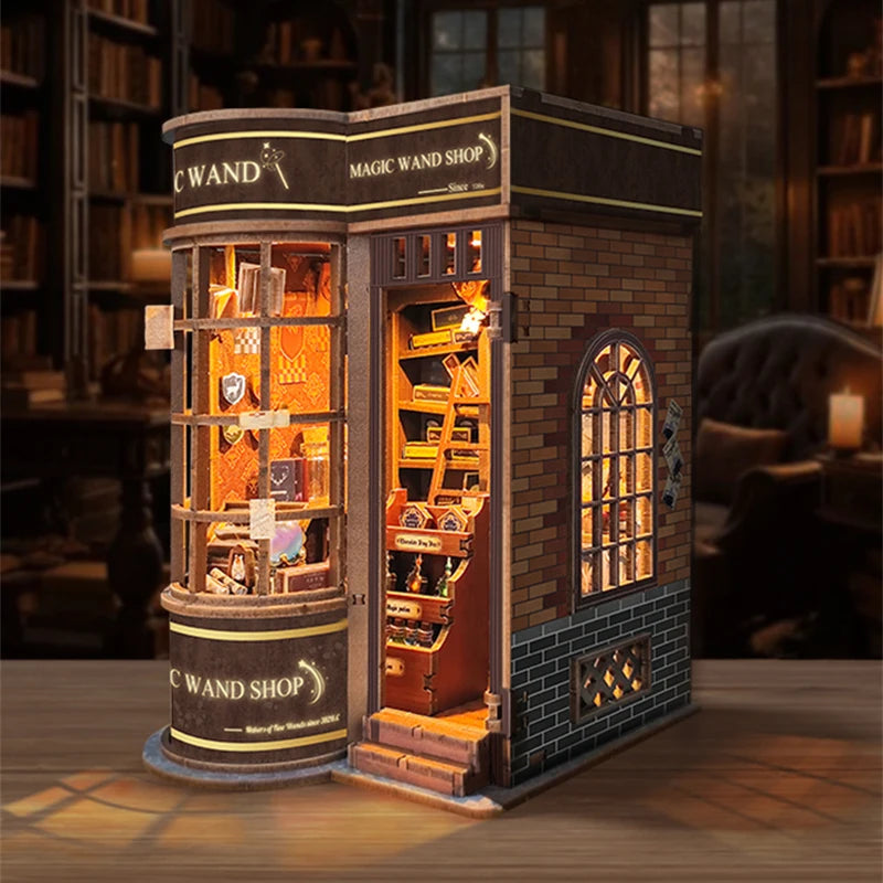 DIY Wooden Book Nook Kit with Retro Magic Shop Design