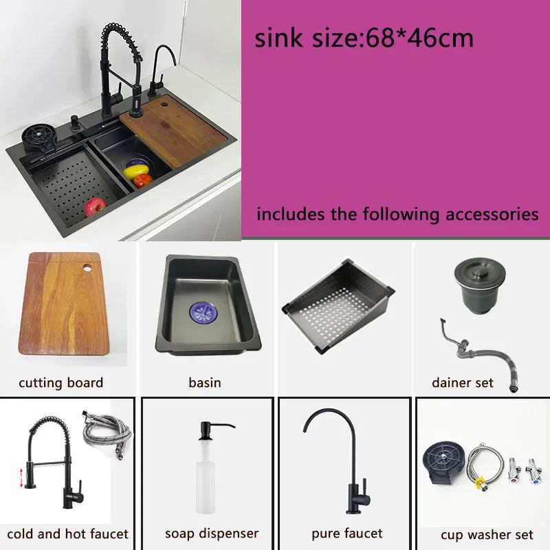 75x46cm Stainless Steel Kitchen Sink with Honeycomb Faucet