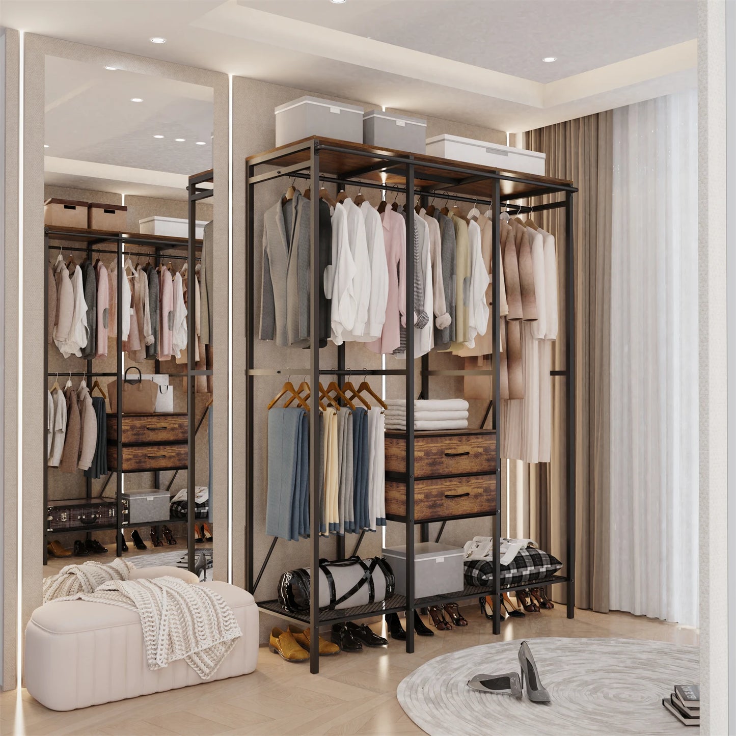 XXL Industrial Open Wardrobe Rack with Drawers & Shelves