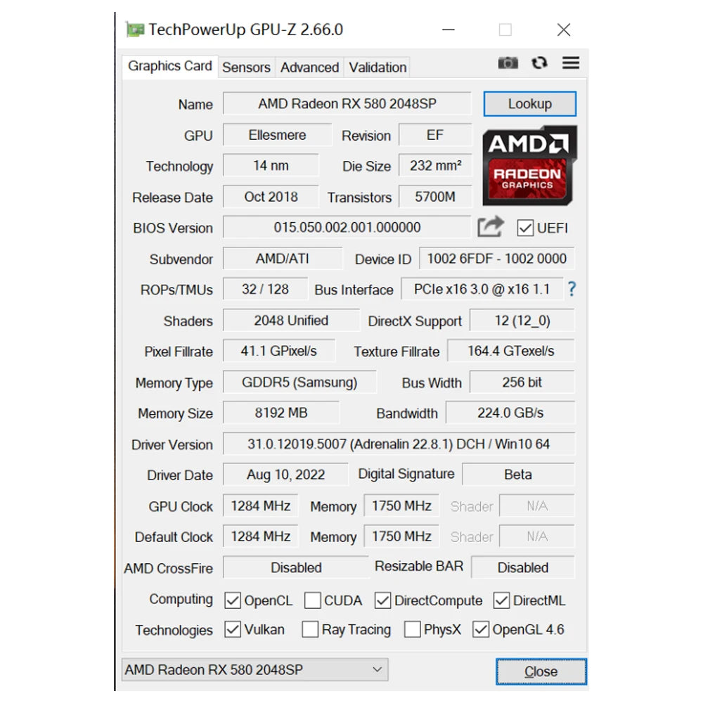 RX 580 8GB Graphics Card for Desktop PC