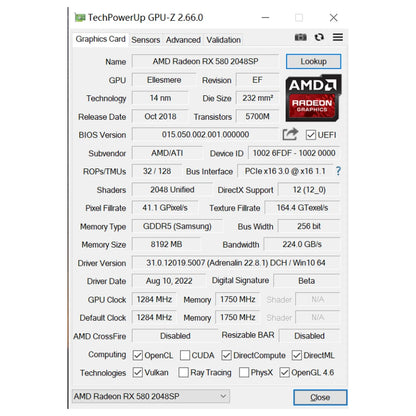 RX 580 8GB Graphics Card for Desktop PC