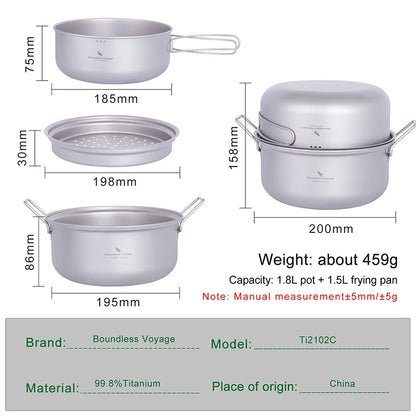 Ultralight Titanium Camping Cookware Set Pot Fry Pan