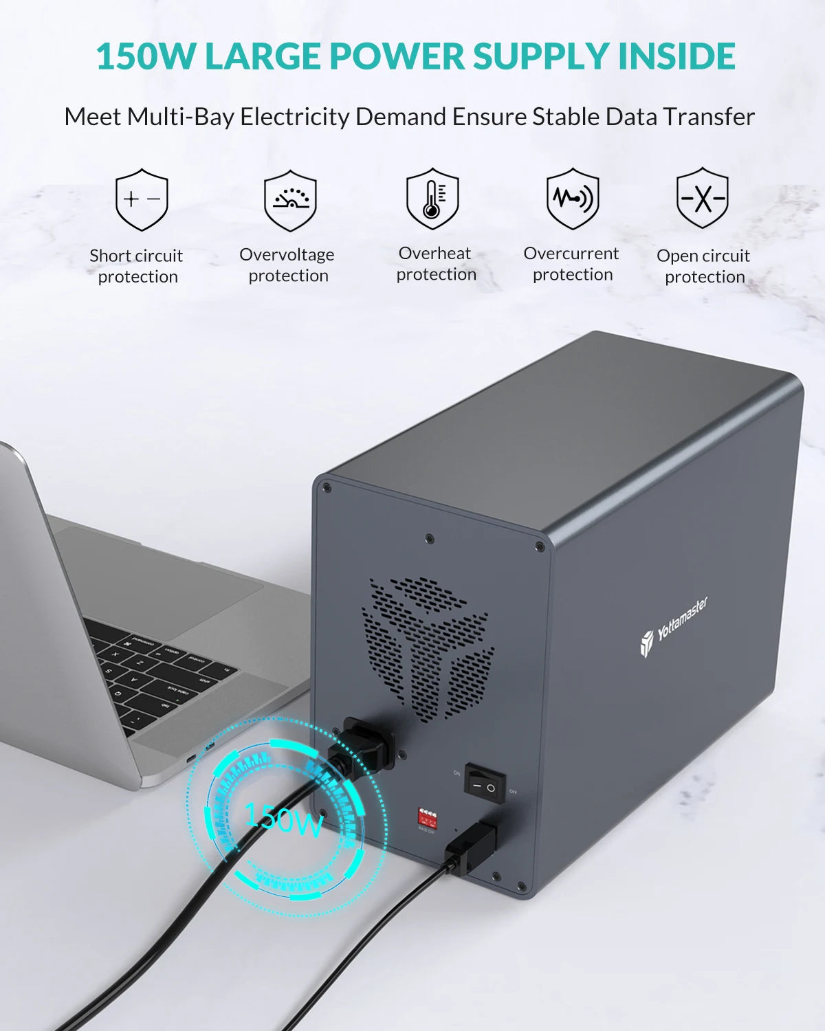 5-Bay RAID External HDD SSD Enclosure 80TB Storage