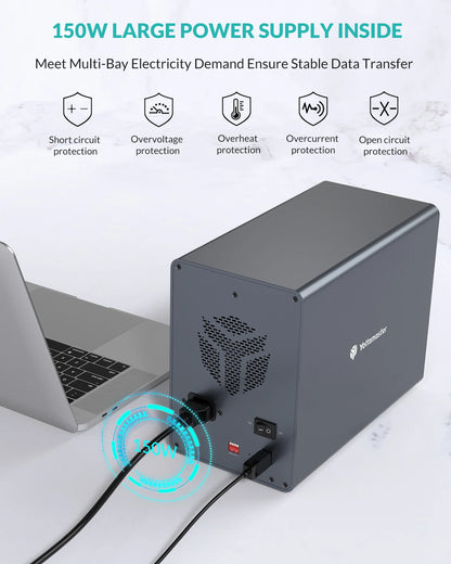 5-Bay RAID External HDD SSD Enclosure 80TB Storage
