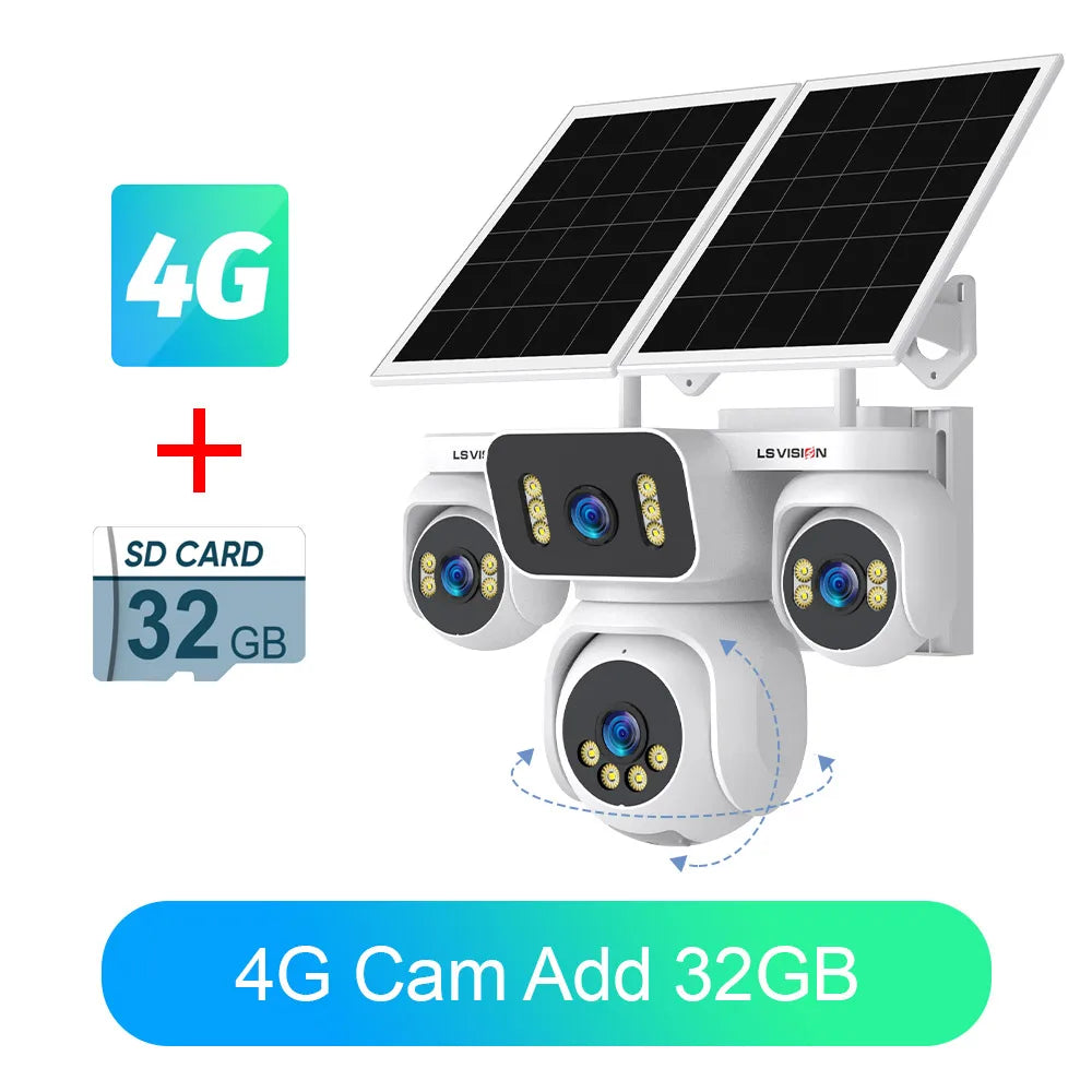 4G Solar Security Camera 32GB Outdoor Auto Tracking