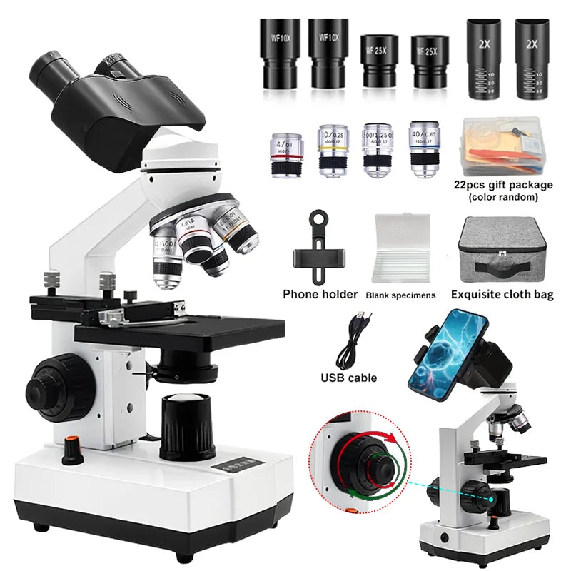 HD Binocular Microscope 40X to 5000X for Lab and Study