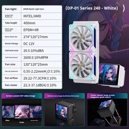 White 240mm AIO Liquid Cooler with 4" Display