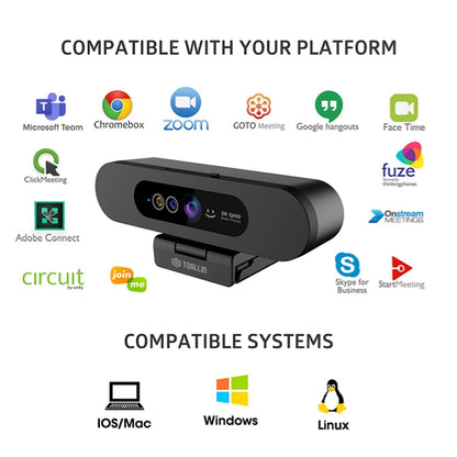 2K Webcam with IR Facial Recognition for PC
