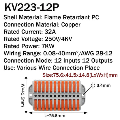 50pcs 12 Port Wire Connectors Push In Terminal Block