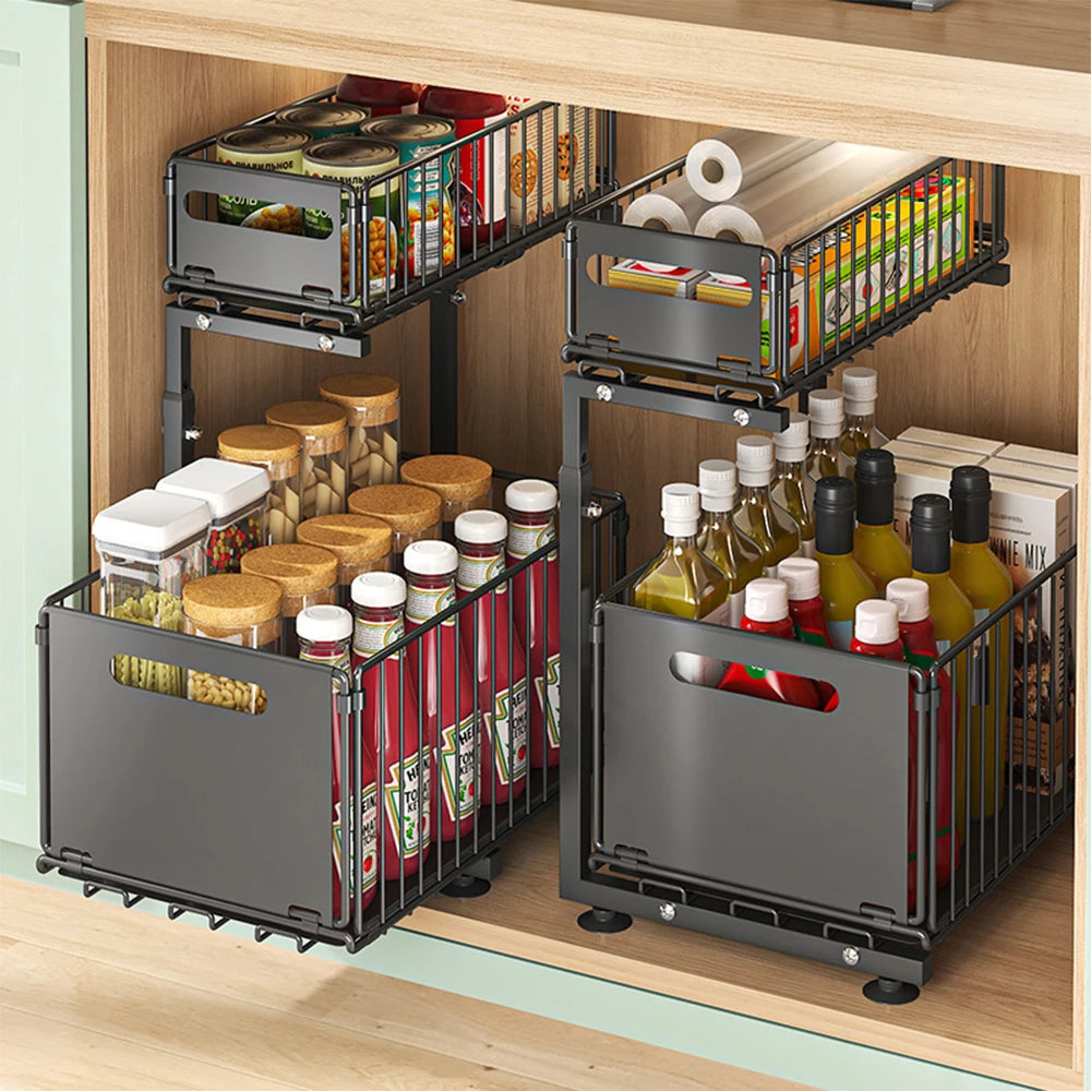 Adjustable Under Sink Storage Rack 2 Pack