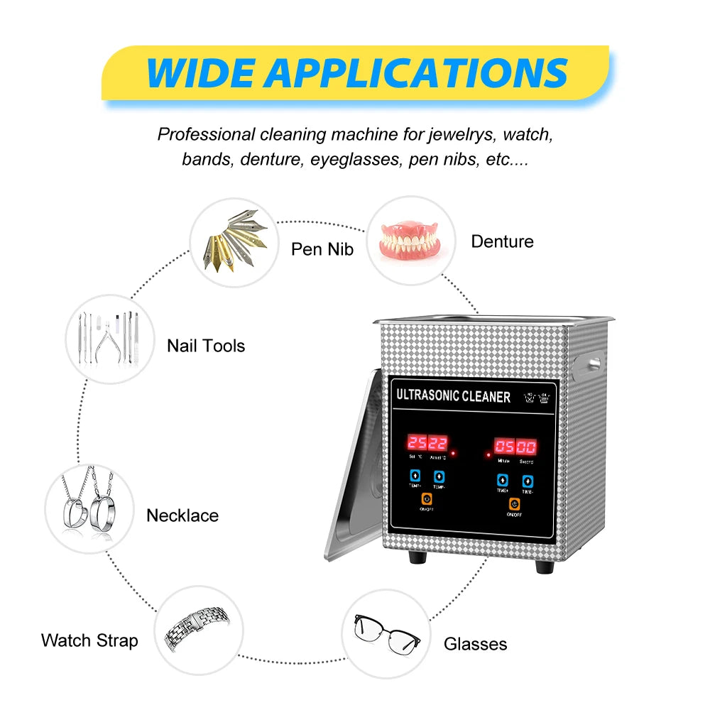 2L Ultrasonic Cleaner 120W Digital Timer Stainless Basket