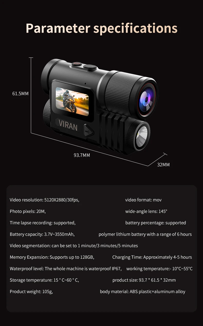 Waterproof 5K Action Camera for Bike and Helmet 32GB