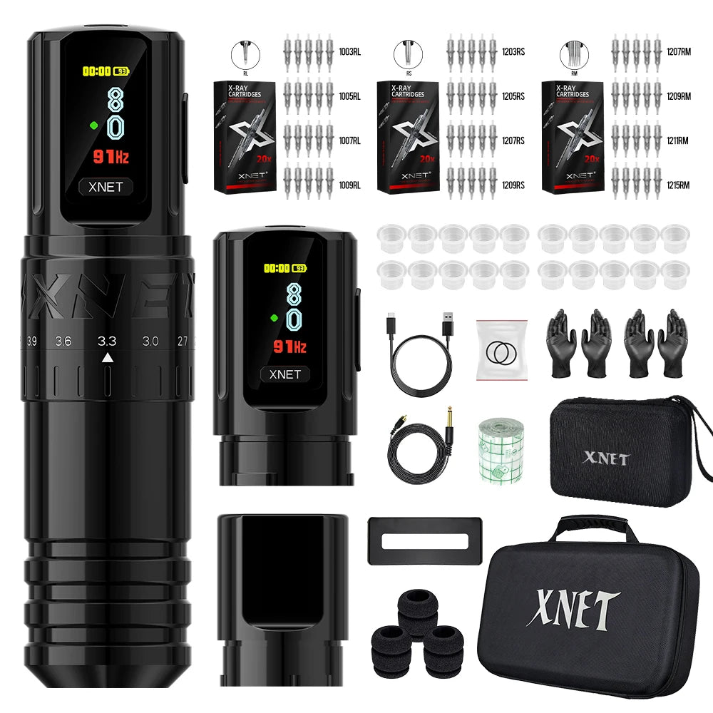 Black Tattoo Machine Kit Dual Power with Cartridges