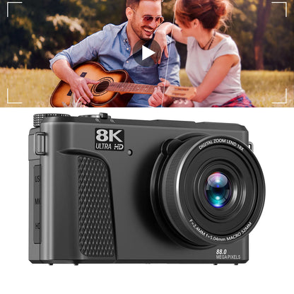 8K Digital Camera Black WiFi 18x Zoom Autofocus