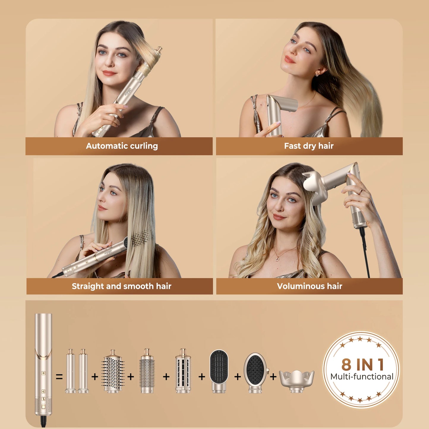 8 in 1 Professional Hair Dryer and Styling Tool Set