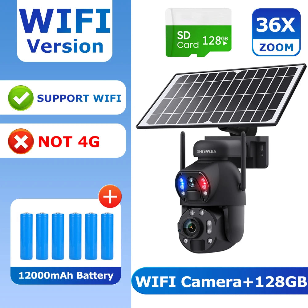 Outdoor WiFi CCTV Camera 36X Zoom Solar 128TF