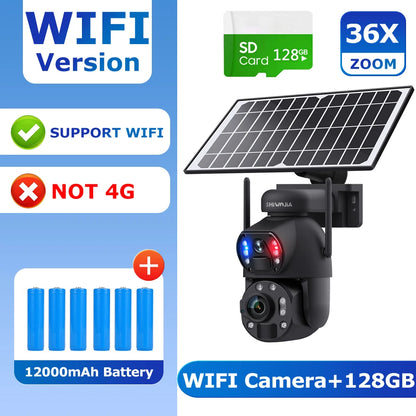Outdoor WiFi CCTV Camera 36X Zoom Solar 128TF