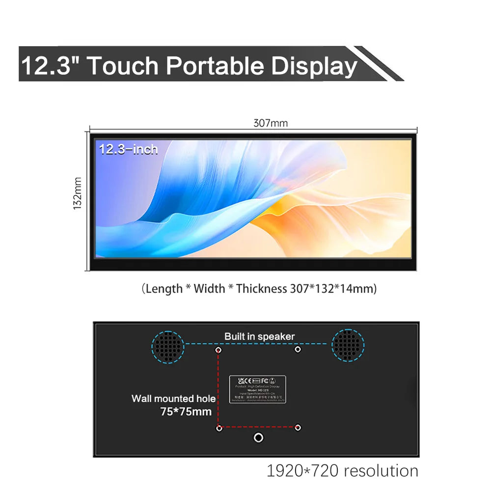 12.3 Inch Touchscreen Bar Monitor 1920x720 IPS Display