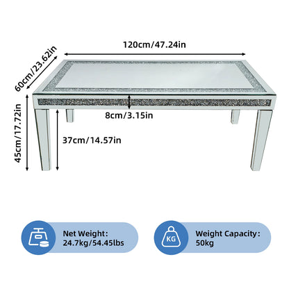 Modern Mirrored Coffee Table Crystal Inlay Silver Centre Table