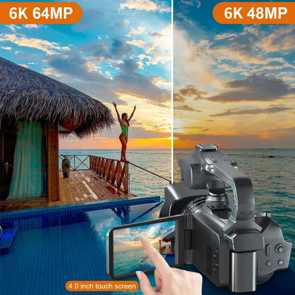 Portable 6K Camera 18X Zoom Mic 128GB Card