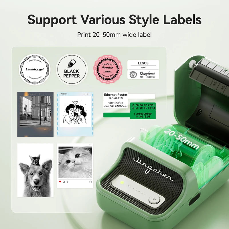 Portable Green Thermal Label Printer Bluetooth 300DPI