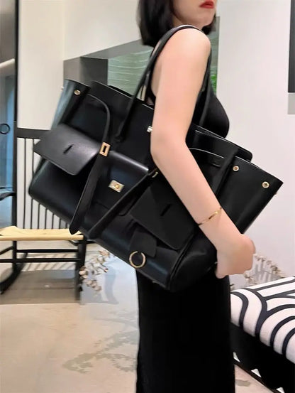 Large Cowhide Leather Tote Bag Top Handle