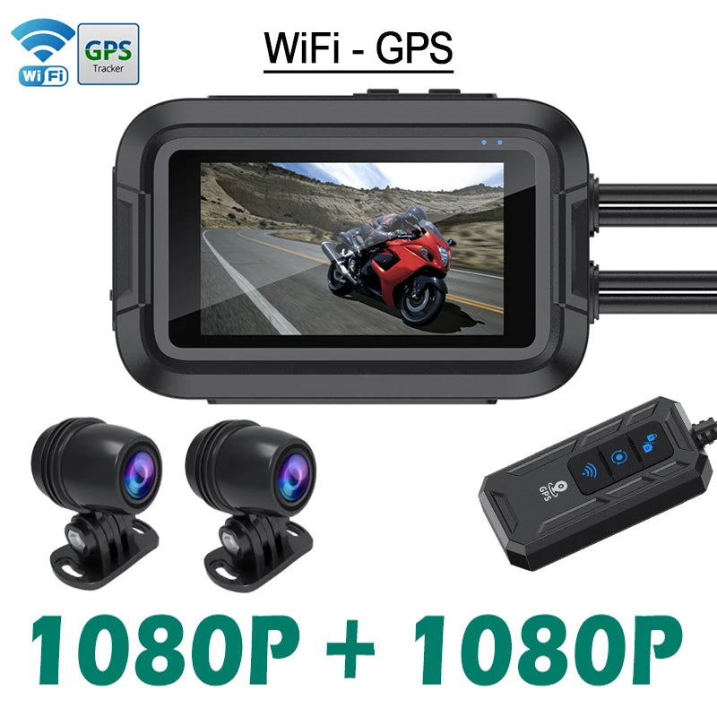 Front and Rear Motorcycle DVR Recorder with WiFi