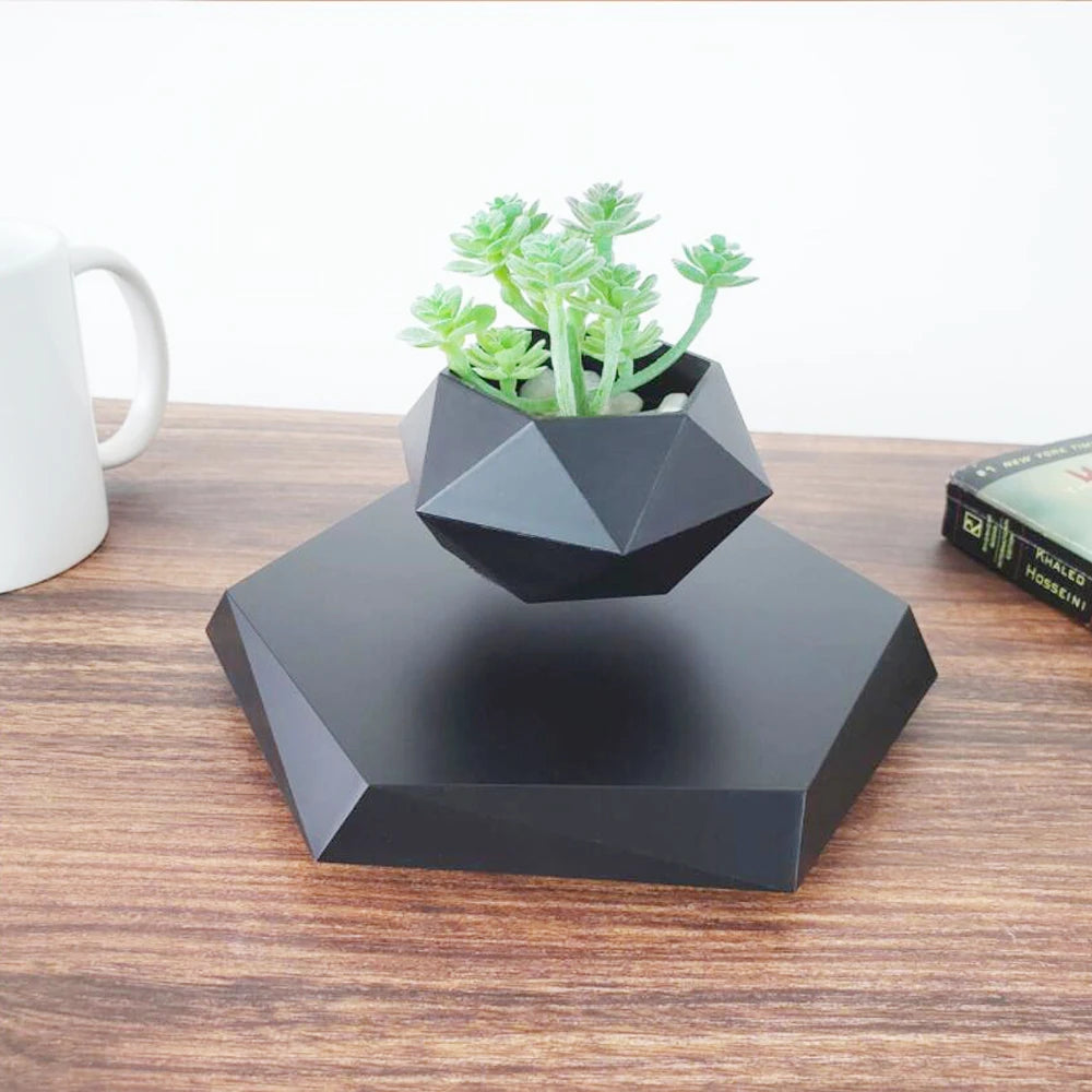 Magnetic Floating Bonsai Pot Black Rotating Desk Planter