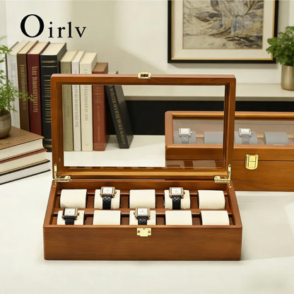 Wooden Jewelry & Watch Organizer Box with 6/10 Grids