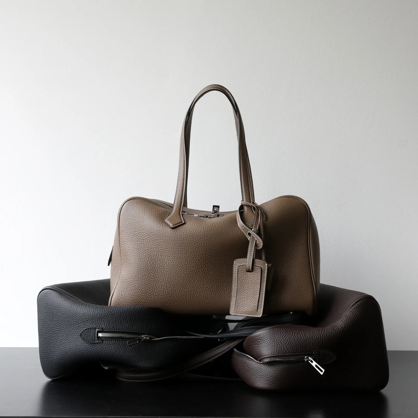 Women’s Leather Laptop Tote Bowling Work Handbag Khaki