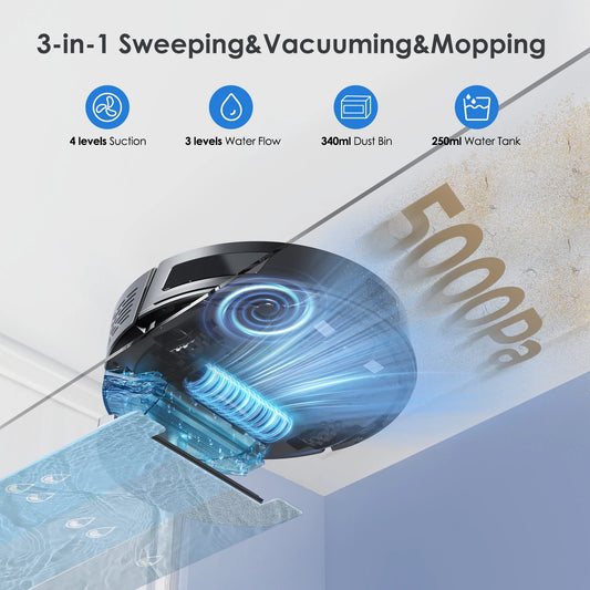 3-in-1 Robot Vacuum and Mop with 5000Pa Suction