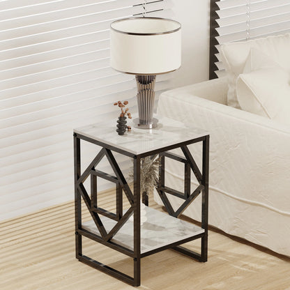 Modern White Marble Side Table with Durable Black Frame
