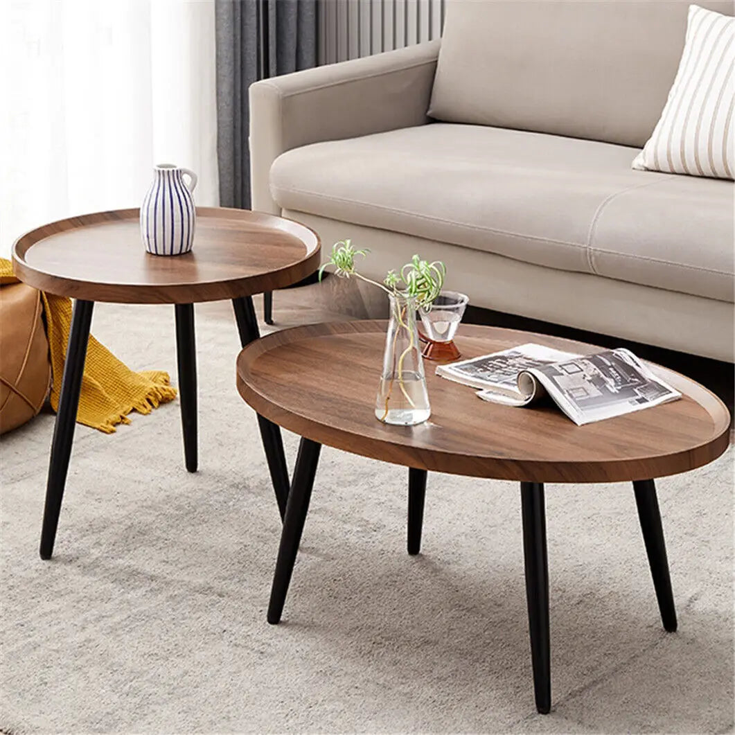 Round Nesting Coffee Tables Set of 2 Rustic Modern