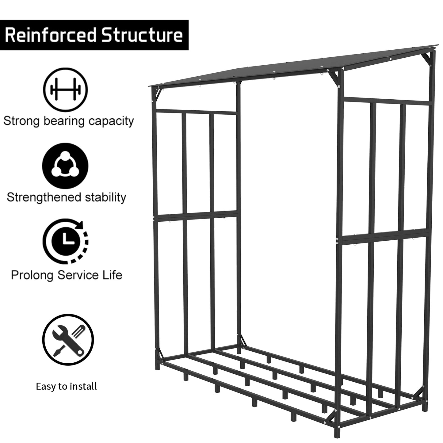 Heavy Duty Outdoor Firewood Rack with Weatherproof Cover