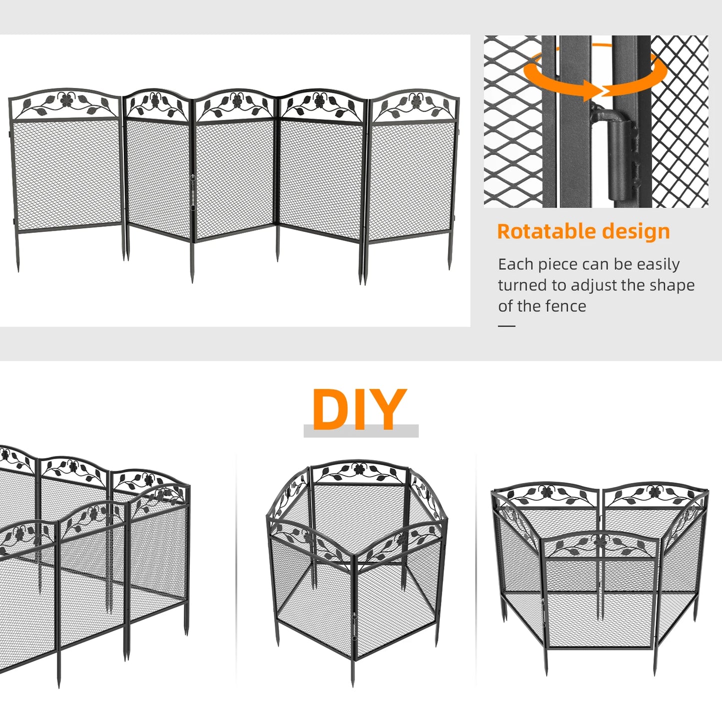 5-Piece Metal Garden Fence Panels Lawn Edging Barrier