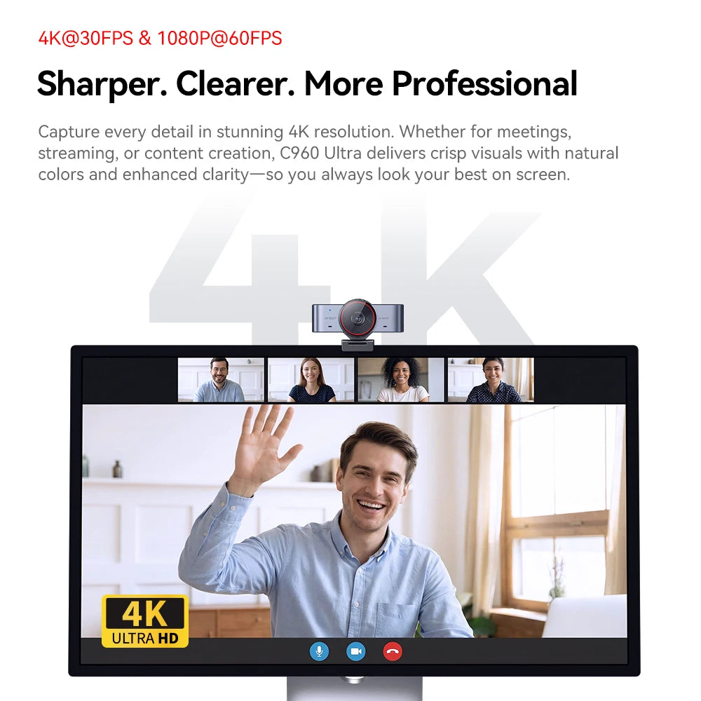 4K Webcam 1080p60 Streaming Camera with 8MP Sensor