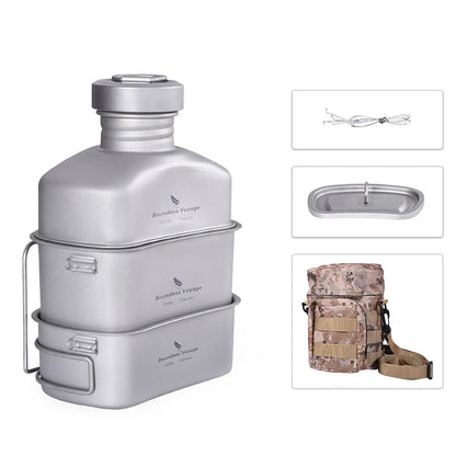 Titanium Camping Cookware Set 1100ml Bottle 750ml Pot 400ml Bowl