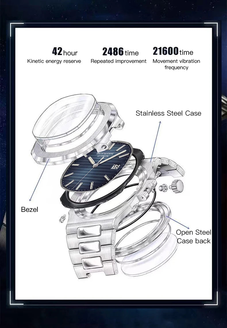 40MM Silver Blue Classic Men’s Mechanical Watch