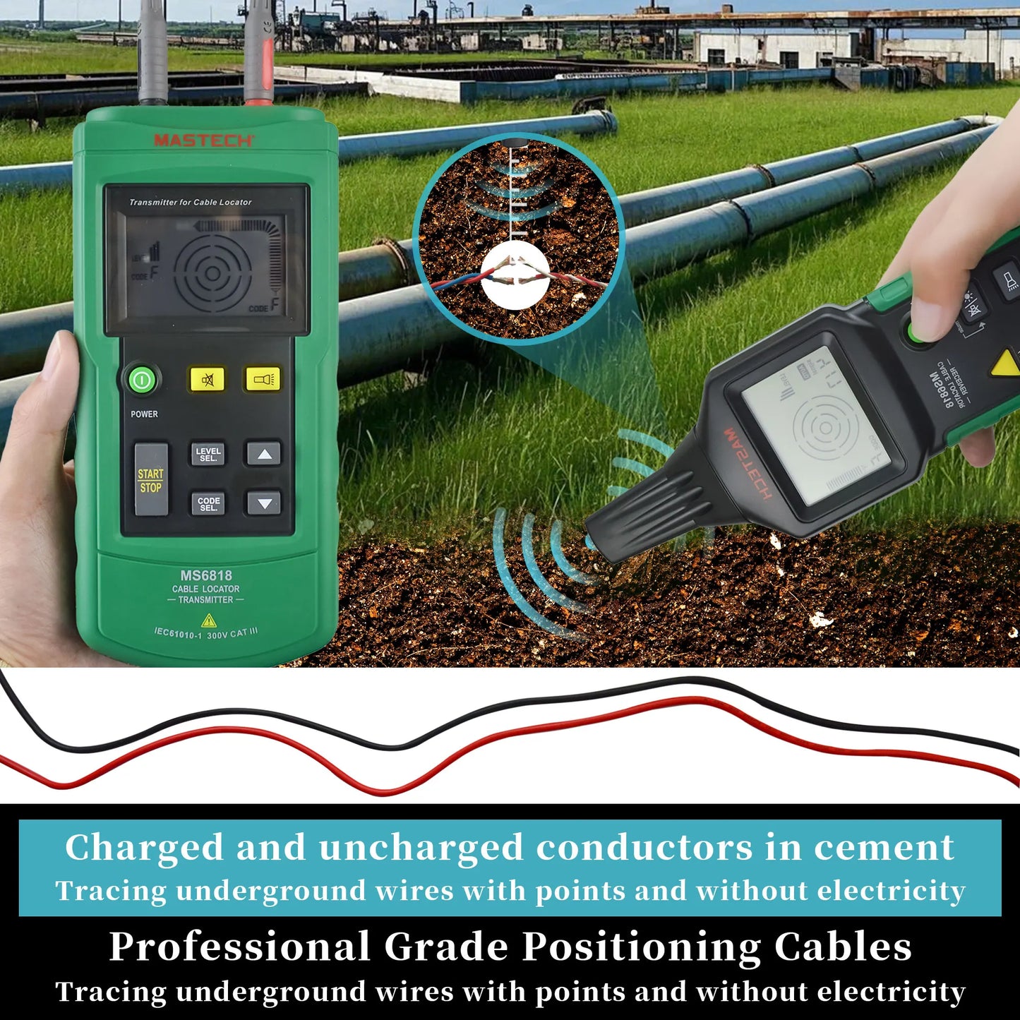 Portable Wire & Cable Tracker with Metal Pipe Locator