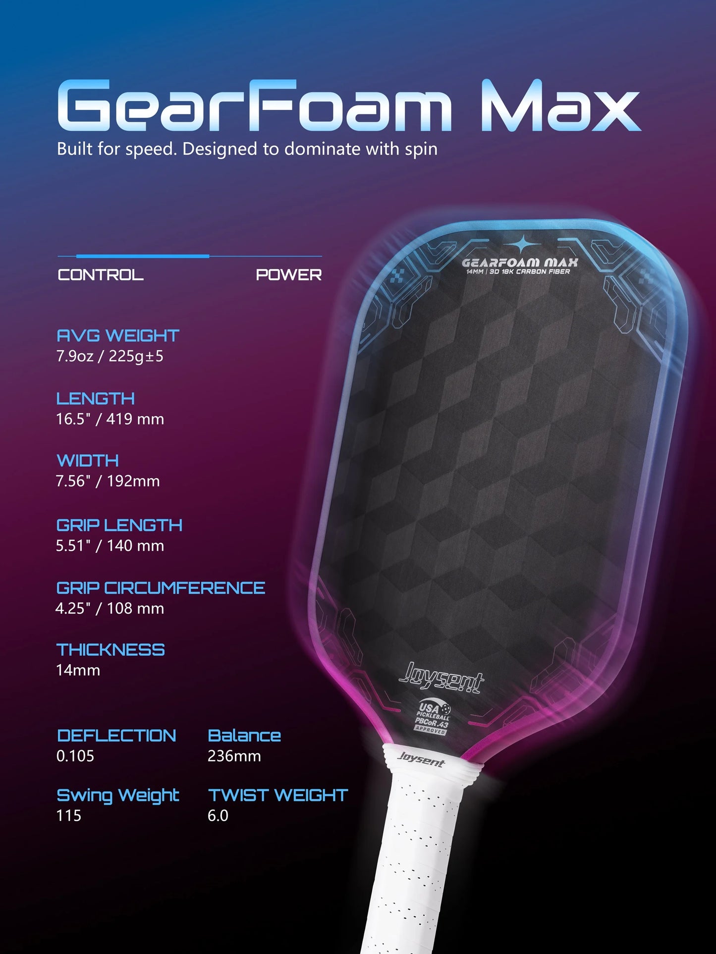 USAPA Pickleball Paddle 18K Raw Carbon Fiber 14mm Thermoformed