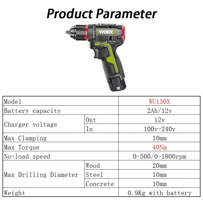 Cordless 12V Drill with 40Nm Torque for Metalwork