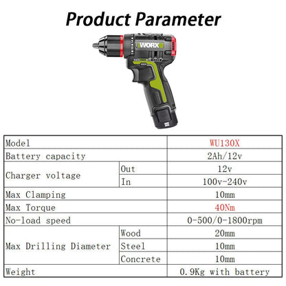 Cordless 12V Drill with 40Nm Torque for Metalwork