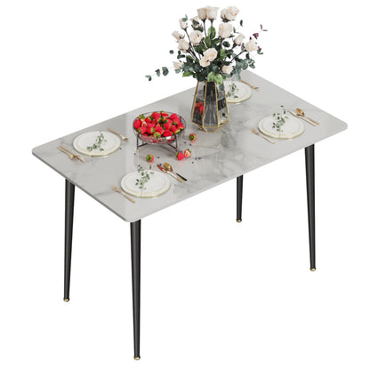 Glossy White Marble Dining Table 4–6 Seat with Metal Frame